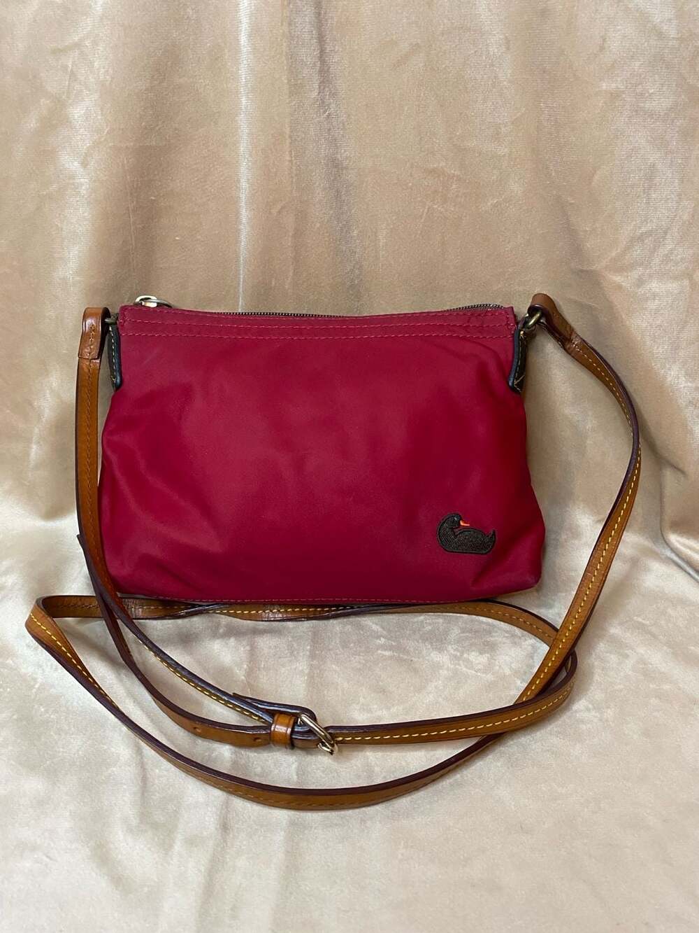 Dooney & Bourke Red Nylon Small Crossbody Bag with Leather Trim